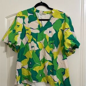 Entro Vibrant Green and Yellow Floral Top